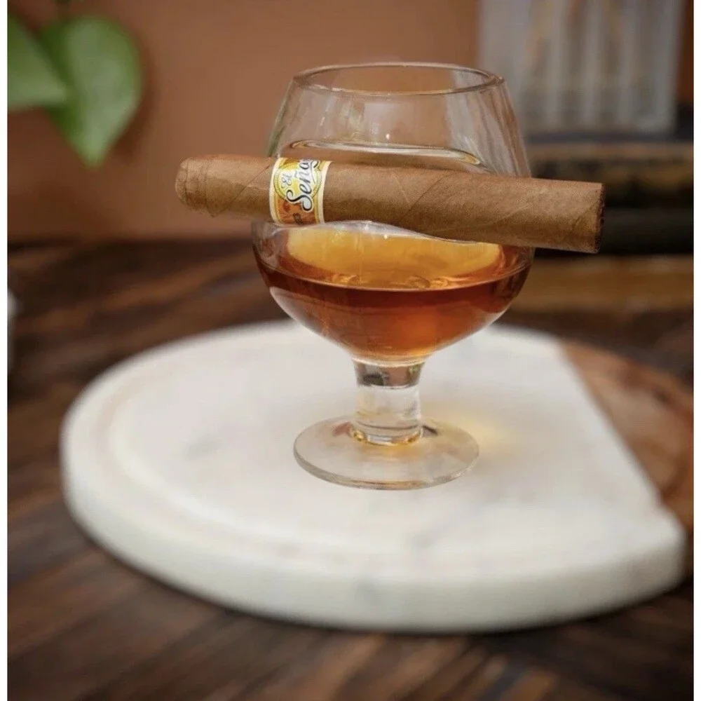 Brookstone Crystal Glass Whiskey Indented Cigar Holder Lowball Hand Blown New